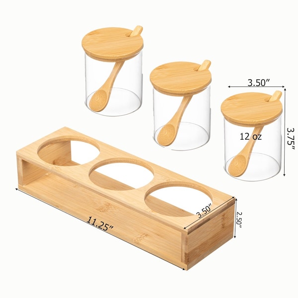 Basicwise 3-Piece Glass Containers with Bamboo Lids and Tray Holder - Decorative Storage for - QI004709