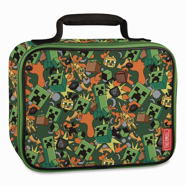 Thermos Minecraft Soft Lunch Box, 9.5in x 3.75in x 7.5in, Green/Orange/Gray - K224055006ST