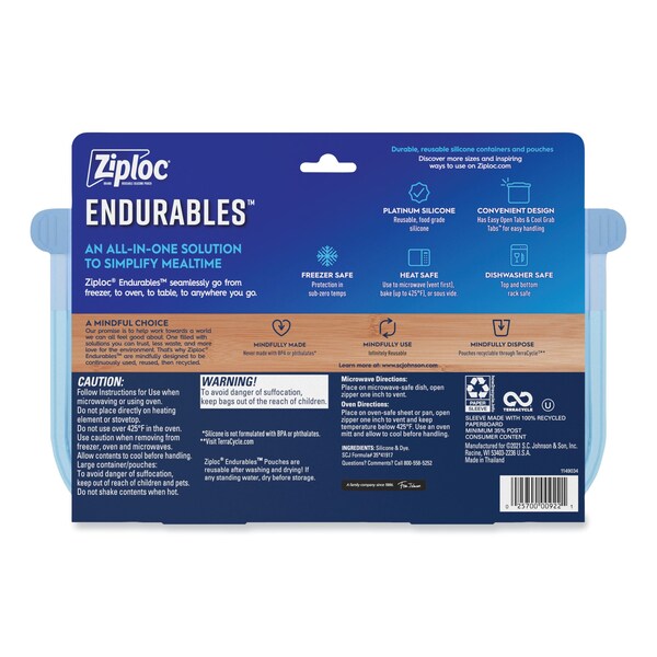 Ziploc Endurables Silicone Pouches, 8 Cups, 8.6 x 9, Clear, 7PK - 339967