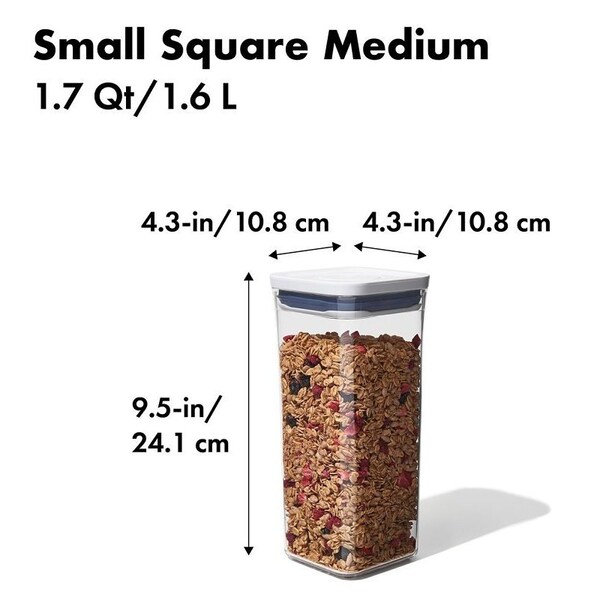 Oxo International Oxo Medium Pop Container, 1.7 qt Capacity, SAN, Clear/White, 4.1 in L, 4.1 in W, 9.8 in H - 11233900