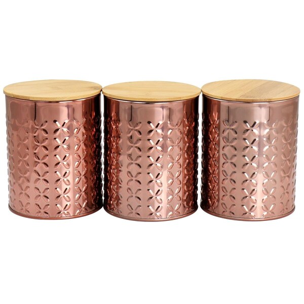 Megachef Golden Kitchen Canister Set with Bamboo Lids in Rose Gold - 3 Piece - MG-570