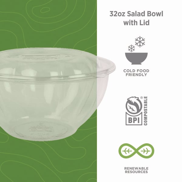 Eco-Products Renewable and Compostable Salad Bowls with Lids - 32 oz, PK150 - EP-SB32