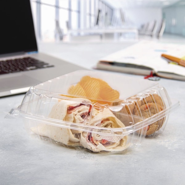 Dart ClearSeal Hinged-Lid Plastic Containers, 8.25 x 3 x 8.25, Clear, PK250 - C90PST3