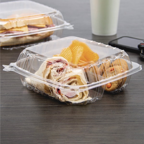 Dart ClearSeal Hinged-Lid Plastic Containers, 8.25 x 3 x 8.25, Clear, PK250 - C90PST3