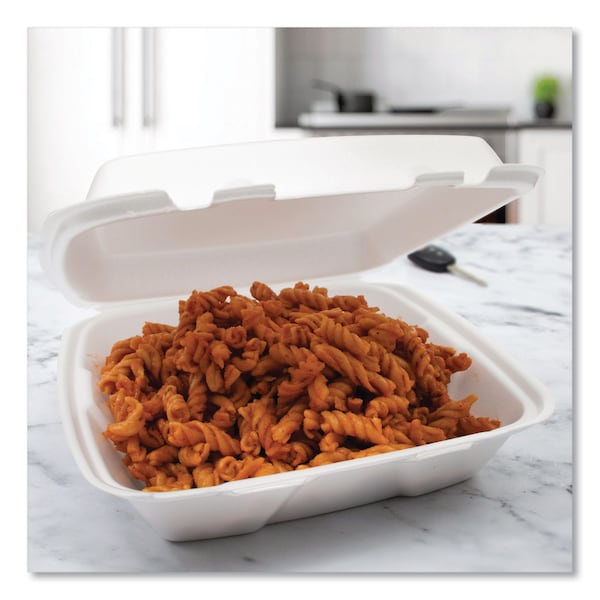 Dart Foam Hinged Lid Containers, 9.375 x 9.375 x 3, White, PK200 - 90HT1R