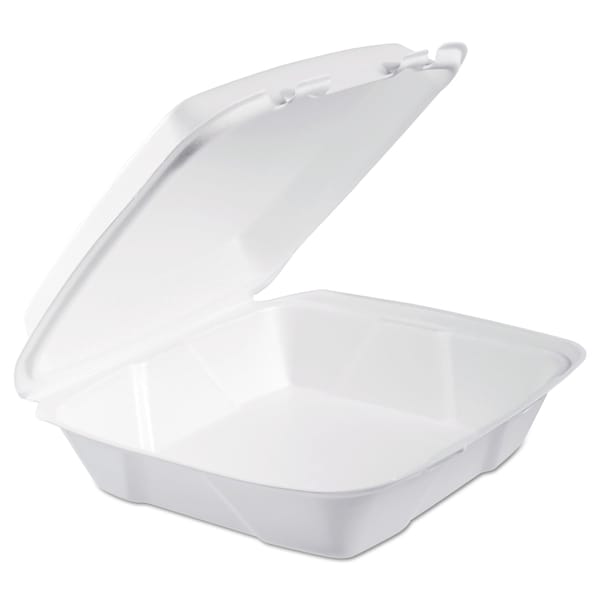 Dart Foam Hinged Lid Containers, 9.375 x 9.375 x 3, White, PK200 - 90HT1R