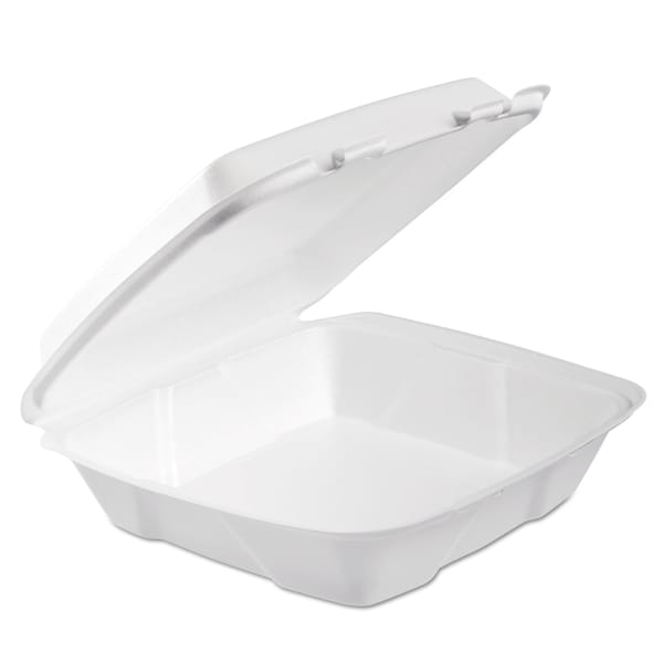 Dart Foam Hinged Lid Container, 1-Comp, 9 x 9 2/5 x 3, White, PK200 - 90HTPF1R