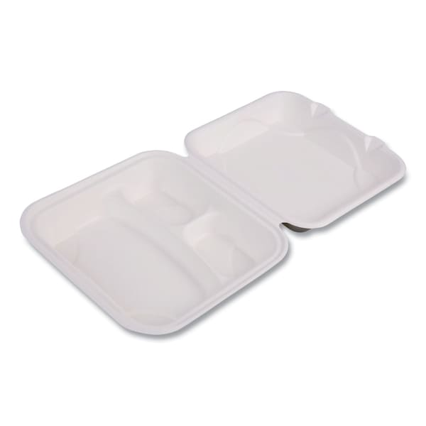 Eco-Products Vanguard Sugarcane Clamshells, 3-Compartment, 9 x 9 x 3, White, PK200 - EP-HC93NFA