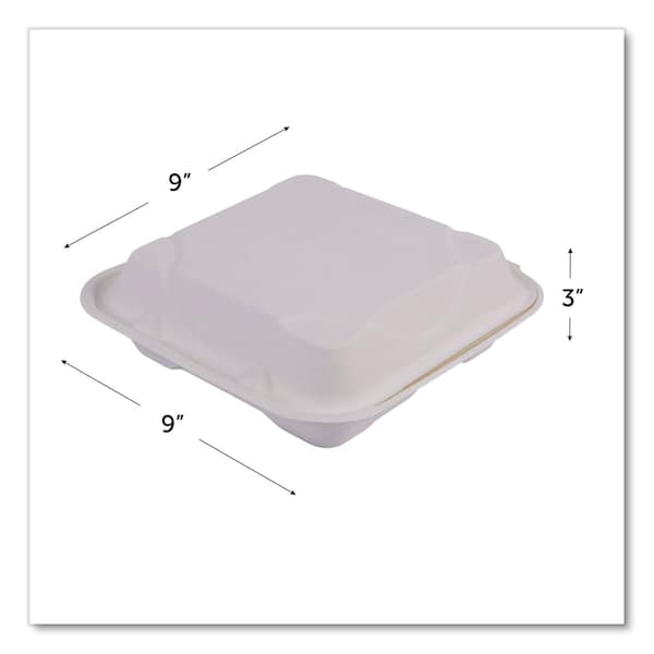 Eco-Products Vanguard Sugarcane Clamshells, 3-Compartment, 9 x 9 x 3, White, PK200 - EP-HC93NFA