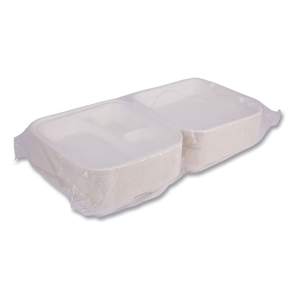 Eco-Products Vanguard Sugarcane Clamshells, 3-Compartment, 9 x 9 x 3, White, PK200 - EP-HC93NFA