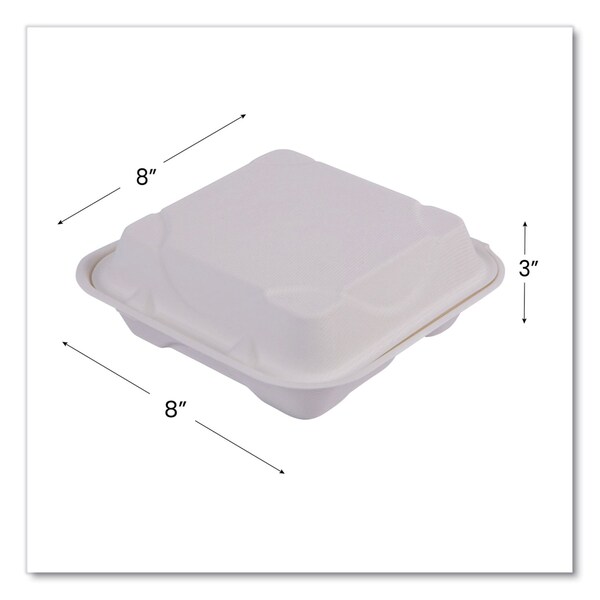 Eco-Products Vanguard Renewable and Compostable Sugarcane Clamshells, 3-Compartment, 8 x 8 x 3, White, 200PK - EP-HC83NFA