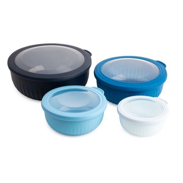 Core Kitchen Set of 4 Ribbed Round Storage Bowls - 13.5oz/24.7oz/42.3oz/74.4oz - Blue Ombre - 44295