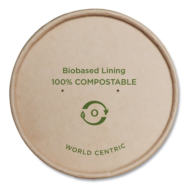 World Centric Paper Lids for Bowls, 4.6" Diameter, Kraft, 500PK - BOLPA12K