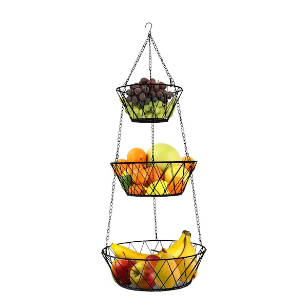 Blue Donuts Heavy Duty - 3 Tier Hanging Kitchen Black Fruit Basket - BD3416328