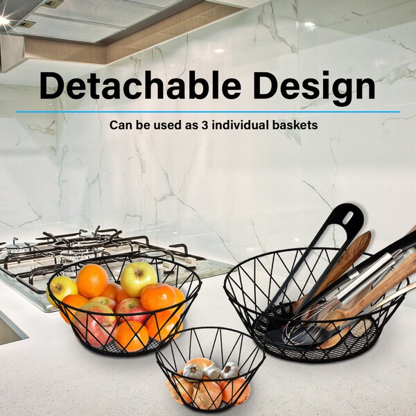 Blue Donuts Heavy Duty - 3 Tier Hanging Kitchen Black Fruit Basket - BD3416328