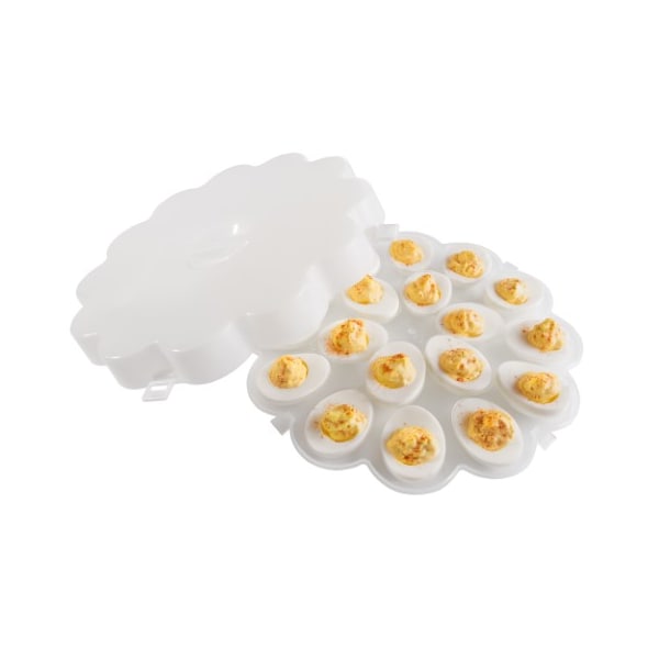 Hastings Home Deviled Egg Trays with Lids, Set of 2 Platters, Recessed Holder Divided for Serving 18 Eggs, White - 153884HOT