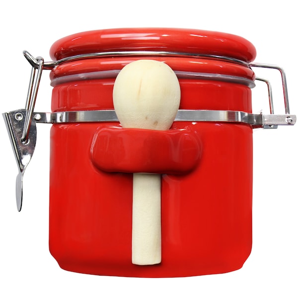 Blue Donuts 25oz Ceramic Airtight Food Storage Kitchen Canister with Spoon, Red - BD3928658