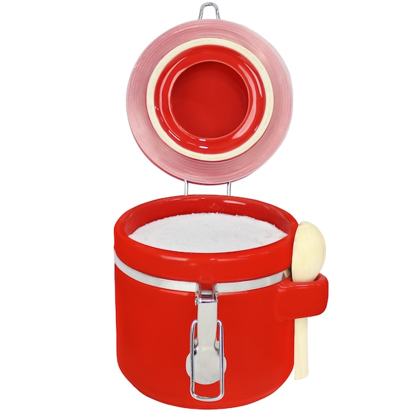 Blue Donuts 25oz Ceramic Airtight Food Storage Kitchen Canister with Spoon, Red - BD3928658