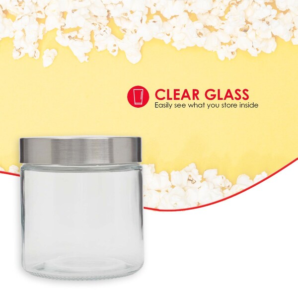 Home Basics Home Basics Small 25 oz. Round Glass Canister with Air-Tight Stainless Steel Twist Top Lid, Clear - ZOR96119