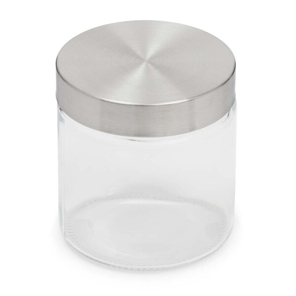 Home Basics Home Basics Small 25 oz. Round Glass Canister with Air-Tight Stainless Steel Twist Top Lid, Clear - ZOR96119