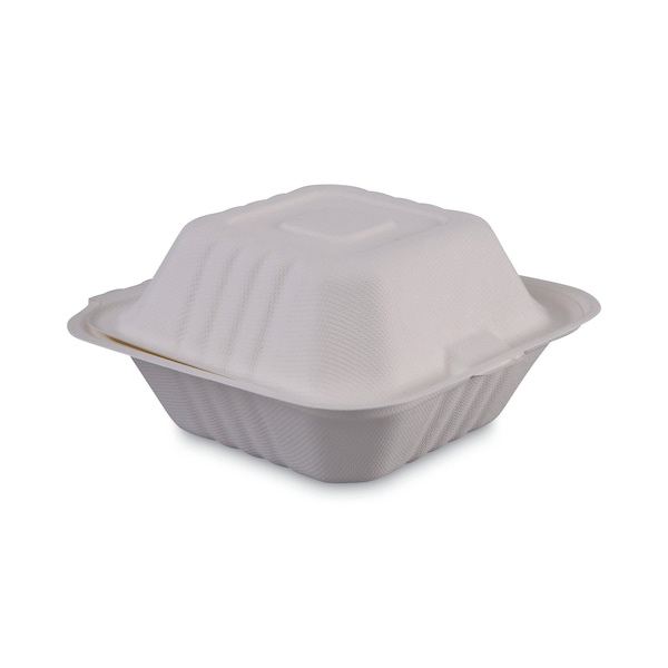 Boardwalk Molded Fiber Food Containers, Hinged-Lid, 1-Comp, 6 x 6, White, PK500 - BWKHINGEWF1CM6
