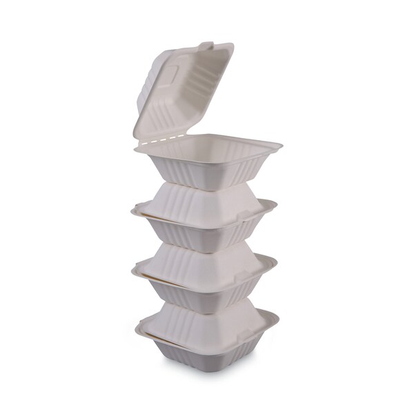 Boardwalk Molded Fiber Food Containers, Hinged-Lid, 1-Comp, 6 x 6, White, PK500 - BWKHINGEWF1CM6