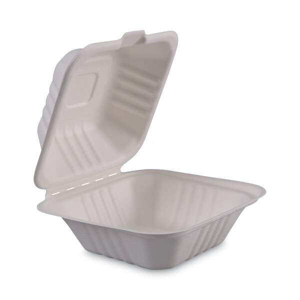Boardwalk Molded Fiber Food Containers, Hinged-Lid, 1-Comp, 6 x 6, White, PK500 - BWKHINGEWF1CM6