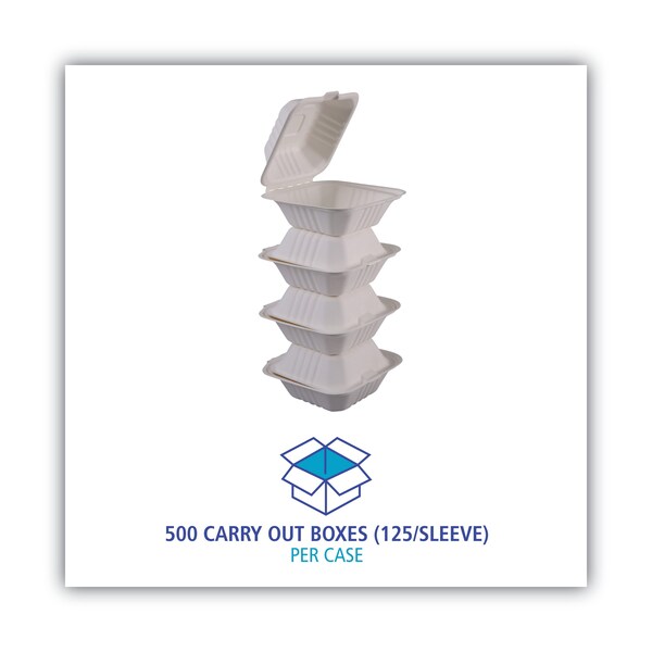 Boardwalk Molded Fiber Food Containers, Hinged-Lid, 1-Comp, 6 x 6, White, PK500 - BWKHINGEWF1CM6
