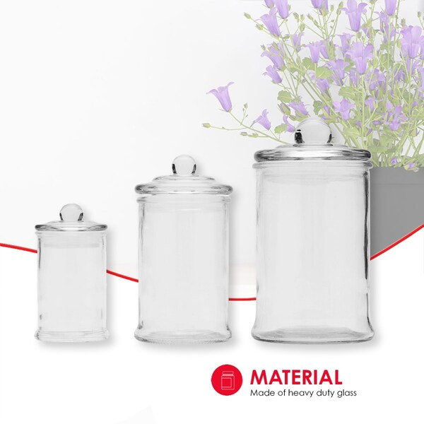Hds Trading 3 Piece Glass Apothecary Jar Set, Clear - ZOR95918