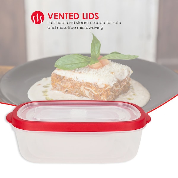 Hds Trading 5 Piece SpillProof  Rectangle Plastic Food Storage  Container with Ventilated, SnapOn  Lids, Red - ZOR95980