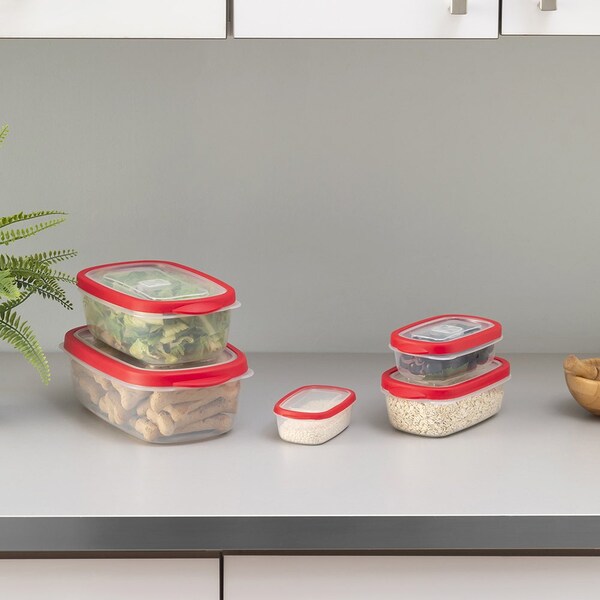 Hds Trading 5 Piece SpillProof  Rectangle Plastic Food Storage  Container with Ventilated, SnapOn  Lids, Red - ZOR95980