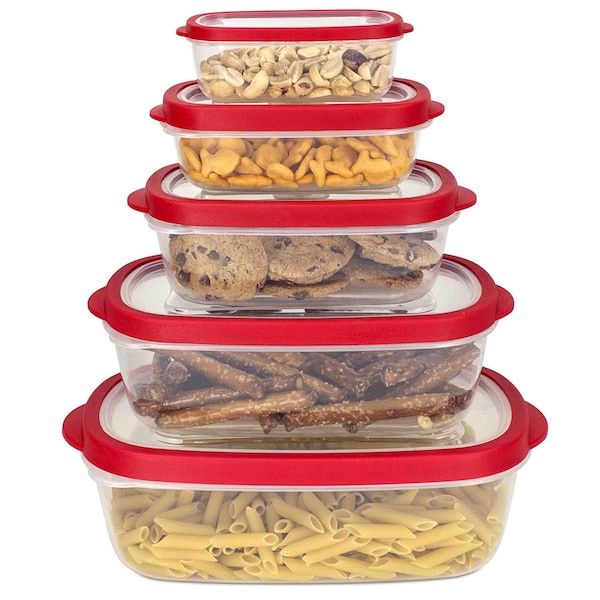 Hds Trading 5 Piece SpillProof  Rectangle Plastic Food Storage  Container with Ventilated, SnapOn  Lids, Red - ZOR95980