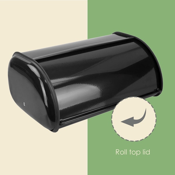 Hds Trading Roll Up Lid Metal Bread Box, Black - ZOR96013