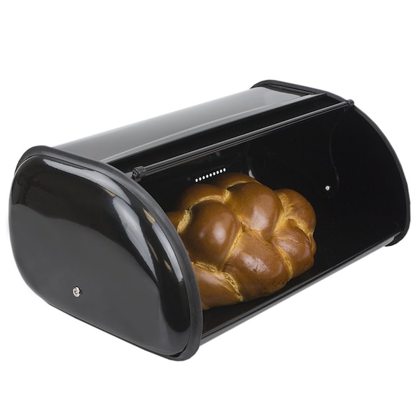 Hds Trading Roll Up Lid Metal Bread Box, Black - ZOR96013