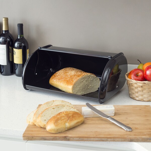 Hds Trading Roll Up Lid Metal Bread Box, Black - ZOR96013
