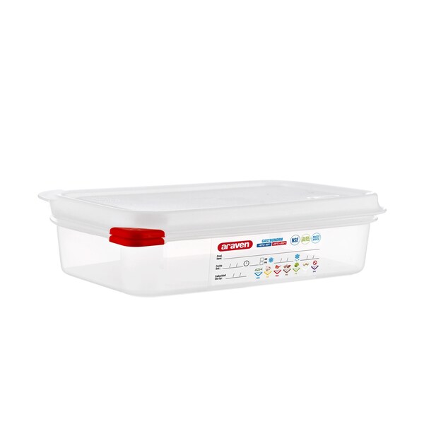 Araven AIRTIGHT CONTAINER POLYPROPYLENE GN1/4, 1.9qt TRANSPARENT, 10 3/8" X 6 3/8" X 2 1/2" - 03026