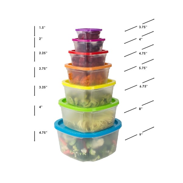 Hds Trading 7Piece Plastic Food Storage Container Set With MultiColored Lids - ZOR95991