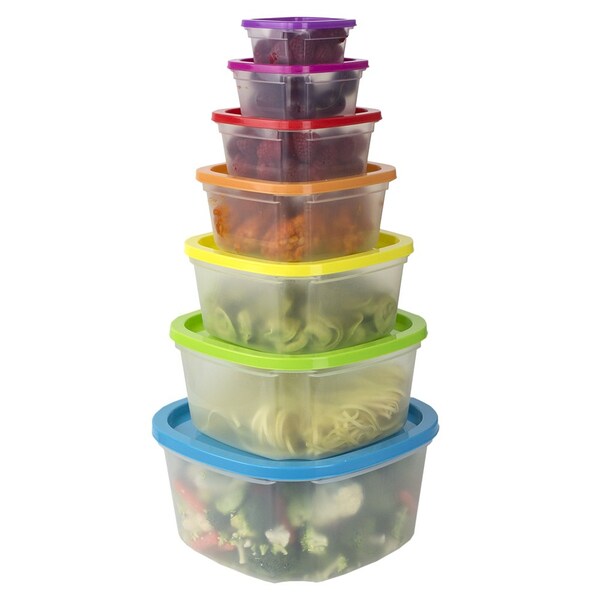 Hds Trading 7Piece Plastic Food Storage Container Set With MultiColored Lids - ZOR95991