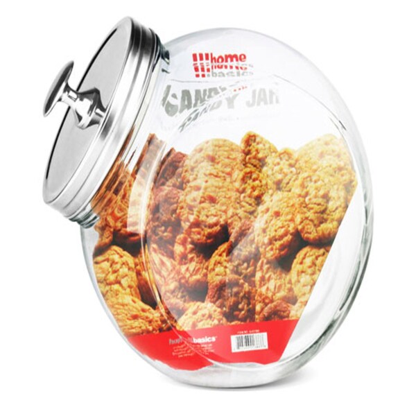 Home Basics XLarge 13187 oz Round Glass Candy Storage Jar with Stainless Steel Top, Clear - GJ01386