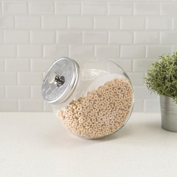 Home Basics XLarge 13187 oz Round Glass Candy Storage Jar with Stainless Steel Top, Clear - GJ01386