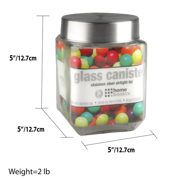 Home Basics Home Basics 40 oz. Square Glass Canister with Brushed Stainless Steel Screw-on Lid Clear - ZOR96122