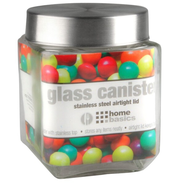 Home Basics Home Basics 40 oz. Square Glass Canister with Brushed Stainless Steel Screw-on Lid Clear - ZOR96122