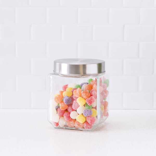Home Basics Home Basics 40 oz. Square Glass Canister with Brushed Stainless Steel Screw-on Lid Clear - ZOR96122