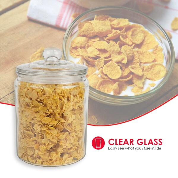 Home Basics Home Basics Renaissance Collection Medium Glass Jar with Easy Grab Knob Handles, Clear - ZOR96115