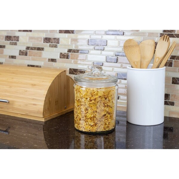 Home Basics Home Basics Renaissance Collection Medium Glass Jar with Easy Grab Knob Handles, Clear - ZOR96115