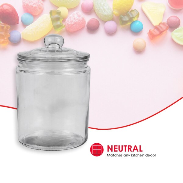 Home Basics Home Basics Renaissance Collection Medium Glass Jar with Easy Grab Knob Handles, Clear - ZOR96115