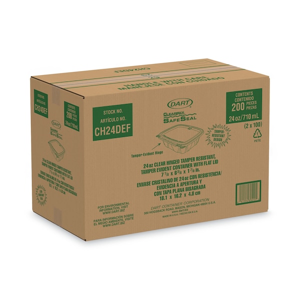 Dart ClearPac Container, 6.4 x 1.9 x 7.1, 24 oz, Clear, PK200 - CH24DEF