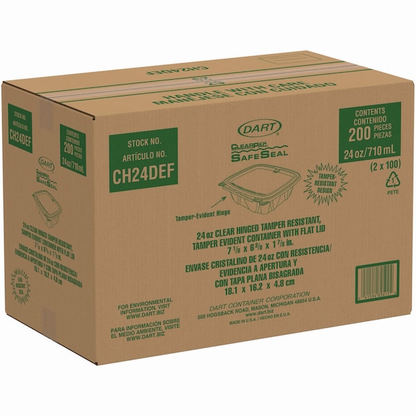 Dart ClearPac Container, 6.4 x 1.9 x 7.1, 24 oz, Clear, PK200 - CH24DEF