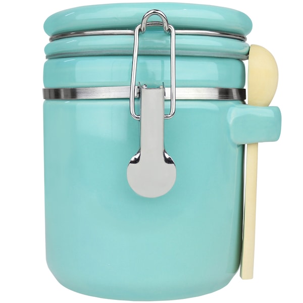 Blue Donuts 33oz Ceramic Airtight Food Storage Canister with Spoon, Turquoise - BD3928640