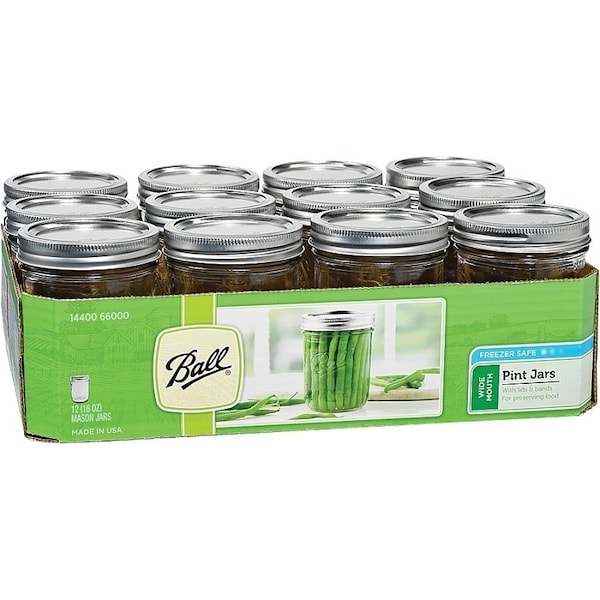 Jarden Ball 1440066000 Wide Mouth Mason Jar, 16 oz Capacity, Glass - 66000